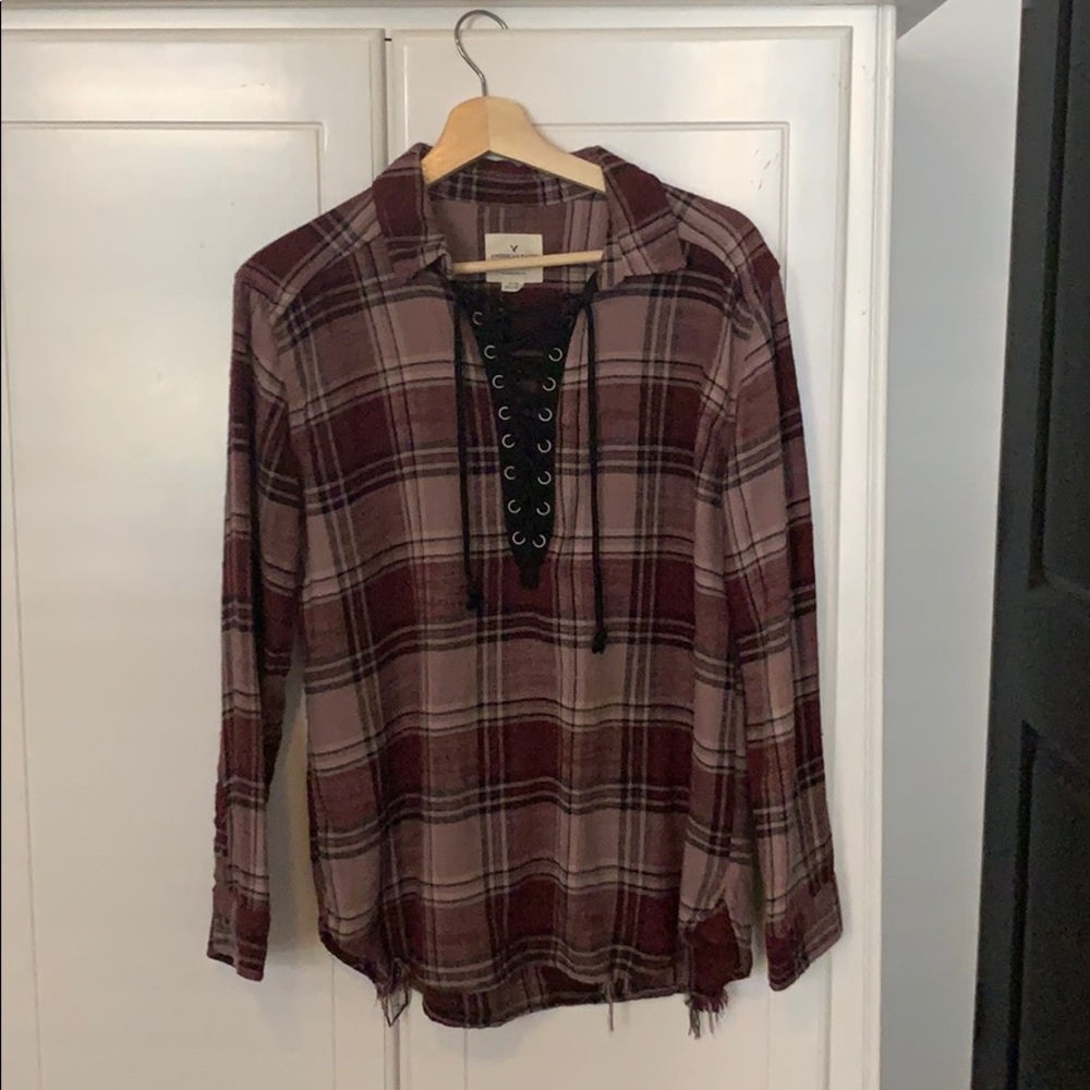 American Eagle Soft Oversized Lace Up Flannel